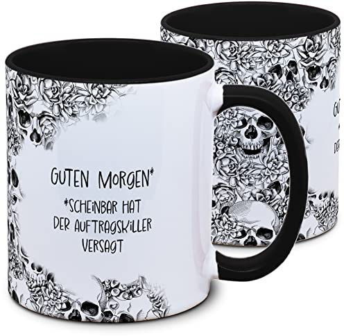Tasse Totenkopf und Spruch: Guten Morgen* *Scheinbar hat der Auftragskiller versagt, Skull, Schädel, Gothic, Grunge, schwarz