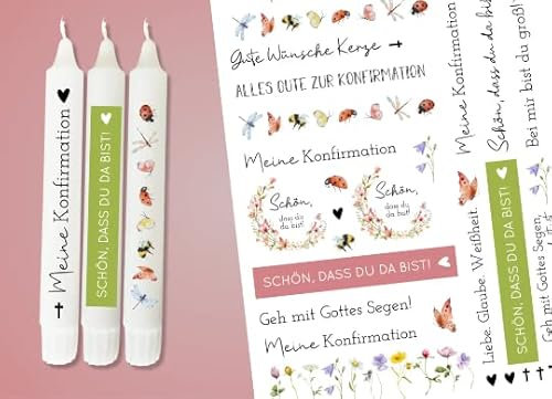 Kerzen Sprüche - Kerzensticker KONFIRMATION (Taufe, Kommunion, Firmung) Blumen