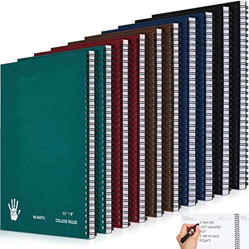 Jutom Jumbo-Notizbücher für Linkshänder, drahtgebunden, 80 Blatt, liniertes Papier, bunte Notizbücher, 27,9 x 22,9 cm, für Linkshänder, für einfachere Verwendung, Schulgeschenke, 10 Stück