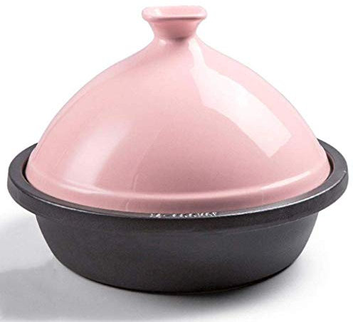 NMNMNM Ceramic cooking pot 3 Liters Moroccan Tagine Pot Cast Iron Base Ceramic Lid Clay Casserole Suitable For 3-6 People，Pink (Color : Green)