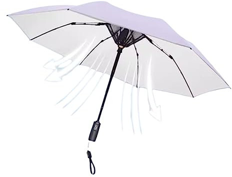 PASPRT Portable Umbrella with Fan, Foldable Parasol with Fan, Rainproof and Compact, Light, Portable Charging Port, for Hot Summer (purple)