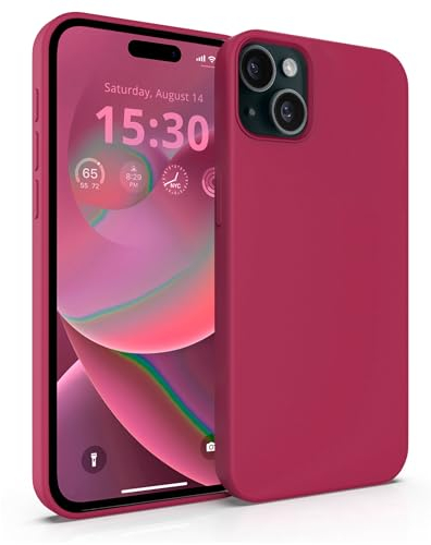 MyGadget Hülle kompatibel mit iPhone 15 - Gummierte Handyhülle - [ 3 Layer Struktur ] Schutzhülle mit Soft Inlay & Hardcase Cover außen - Cover Bordeaux
