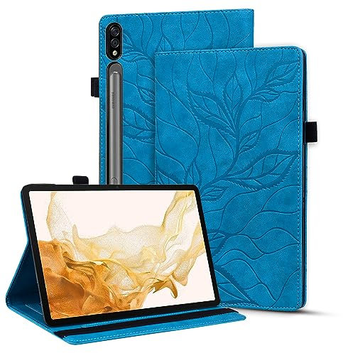 Vaitasy Custodia per Samsung Galaxy Tab S10 Plus/ S9 Plus/ S8 Plus/ S7 Plus/ S7 FE 12.4, Anti Caduta Pelle PU Cover per Galaxy Tab S9 Plus 12.4 - Albero della Vita Blu