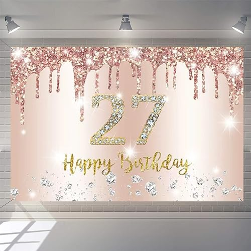 27. Geburtstag Deko Frauen, 27 Geburtsta g Dekoration Roségold Glitzerflecken Stoff Schild Plakat, 27. Geburtstag Hintergrund Banner Frau 27 Geburtstagsfeier Deko