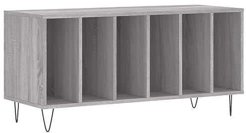 vidaXL Record Cabinet in Grey Sonoma - Engineered Wood with Industrial Iron Feet, Designed for Storage of Vinyl Records & Media Devices
