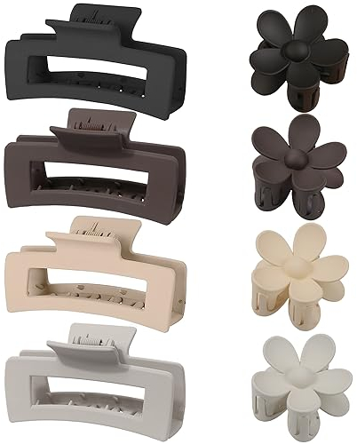 RYAN 8 Pièces Pince Cheveux Femme Antidérapantes 4 Pinces Cheveux Rectangulaire et 4 Pince a Cheveux Fleur Mates Accessoires pour Cheveux Épais et Fins (4 Couleurs)