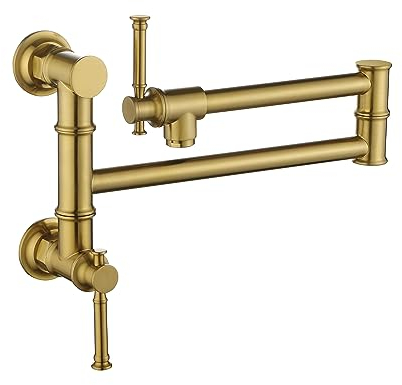 Strpozt Topffüller Wasserhahn Wandhalterung Klappbare Küchenarmatur mit Doppelgelenk Schwenkarm Modern Messing Topffüller Klapphahn über Herd mit Einzelloch Zwei Griffe