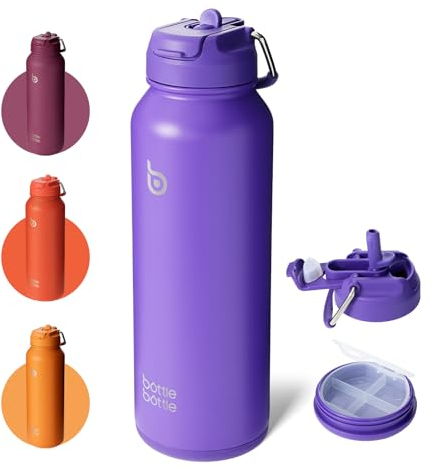 BOTTLE BOTTLE Insulated Water Bottle with Straw 1180ml(40oz) Sports Stainless Steel Water Bottles with Handle Lid Outdoors Drink Flask for Pills (dark purple)