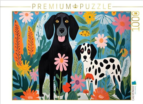 Puzzle · Zwei Hunde Spielen im Garten | Ein von Matisse inspiriertes Motiv · 1000 Teile · Lege-Größe 64 × 48 cm · CALVENDO Puzzle