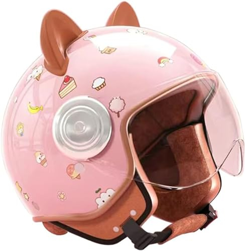 Jugend Kinder 3/4 Motorrad Halbhelm Mit Visier, Niedlicher Kinder-Retro-Vespa-Motorradhelm Mit Offenem Gesicht, ECE-Zugelassener Leichter Helm Für Straßenmoped, ATV, Elektroroller D,49-54 cm