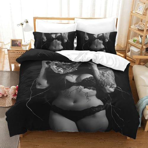HOTGE Sexy Bikini Bettwäsche Set Erwachsene Mikrofaser Bettwäsche Sexy Frauen 3D Gedruckt Bettbezug Mit ReißVerschluss,Soft Erwachsene Bettwaren Double（200x200cm）