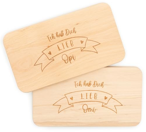 Geschenkfreude Frühstücksbrettchen Oma und Opa Set 22x12,5cm - Frühstücksbrettchen mit Gravur für Oma und Opa - Geschenke für Großeltern mit Gravur - Holz Brettchen - hab dich lieb