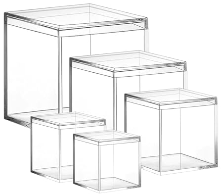 12/10/8.5/7.5/6.5cm Clear Acrylic Box with Lid, Jewelry Display Box, Plastic Square Cube Decorative Storage Boxes for Candy Pill and Tiny Jewelry, Artwork Display