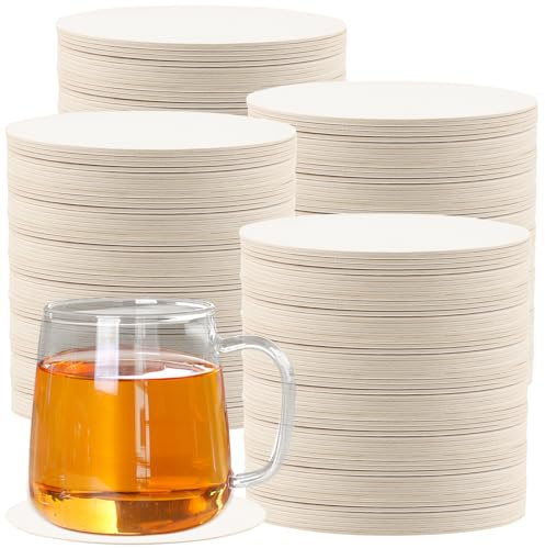 TAICHEUT 500 Stück Papp-Untersetzer, weiß, 10,2 cm, runde Papieruntersetzer, Großpackung, Blanko-Untersetzer aus Karton, Untersetzer für Hochzeit, Bar, Basteln