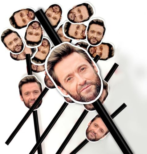 20 Personalised Face Straws - Custom Cut-Out Photos of face of Your Choice, Complete with fixings for You to Attach - Fun for Hen Party, stag do, Birthday etc (20 Straws) - Black