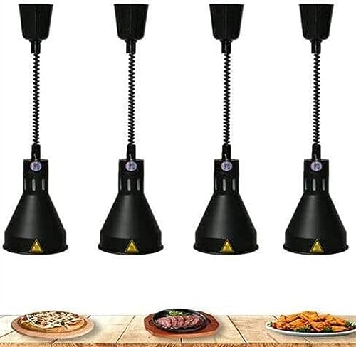Hängende Lebensmittel-Wärmelampe, 4er-Pack Lebensmittelwärmerlampe mit Glühbirne, Lebensmittelwärmelampe, kommerzielle Lebensmittelservice-Wärmelampe, Schwarze Lampen