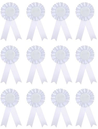 SagaSave Blanko Rosetten für Gewinner Rosettenband, Weiß Rosettes Medaillen Bänder für Sportveranstaltungen Talentshows Wettbewerb (12er Pack)