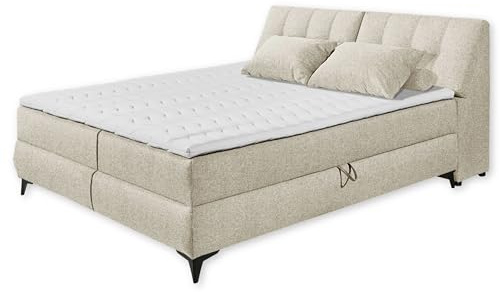 ATLANTIS 6 Boxbett 180x200 in Ivory - Bequemes Doppelbett mit Bettkästen und Kaltschaum Topper - 185 x 102 x 240 cm (B/H/T)