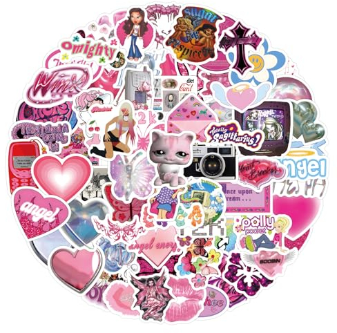 PNGIF Rosa Sticker Set 120 Stück, Wasserfeste Vintage Y2K Aufkleber für Laptop Koffer Scrapbook Skateboard Motorrad Snowboard Gepäck Graffiti Anime Sticker für Jugendliche Erwachsene