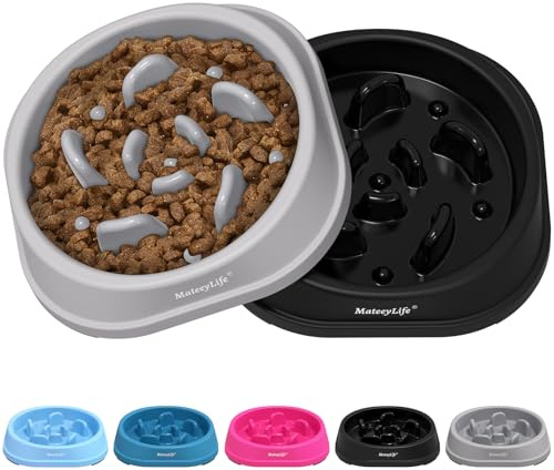MateeyLife Small Slow Feeder Cat Bowls 2PCS, Anti-Choking Puzzle Cat Food Bowls, Anti-Slip Interactive Dog Feeding Slow Down Eating, Bloat Stop Maze Dishes Dog Feeder for Small Breeds 1 Cup Gray&Black