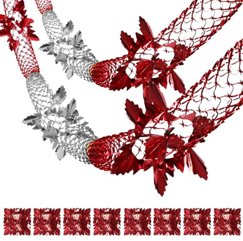 COLOFALLA 8 Stück 3m Weihnachten Lametta Rot Silbern Weihnachten Deko Weihnachten Girlande Hängende Deko Weihnachtsgirlande Luftschlangen zu Hängen Dekoration für Wand Tür Fenster (Rot Silber)
