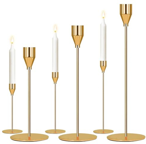 Chandelier Bougeoir Dorés 3 Pcs, Bougeoirs Cônes pour Chandeliers, Porte Bougies pour Mariage, Dîner Aux Chandelles, Saint Valentin, Décoration d'Intérieur (Gold)