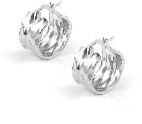 Hoop Ohrringe Klobige Creolen aus Sterlingsilber for Frauen, gehämmerte strukturierte Creolen aus Silber, kleine klobige Creolen aus Silber(A-Silver)