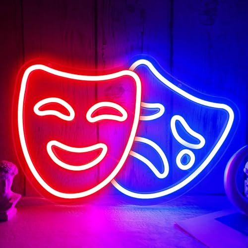 Vveikea Theatermaske, Neonschild, Komödie und Tragödie, Masken, LED-Schild, Comedy-Maske, Neonlichter, Kino, Wanddekoration, Drama-Maske, beleuchtetes Schild für Heimkino-Zubehör
