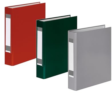 3x Ringbuch mit Rückenschild / DIN A5 / 2-Ring / je 1x rot, grün und grau