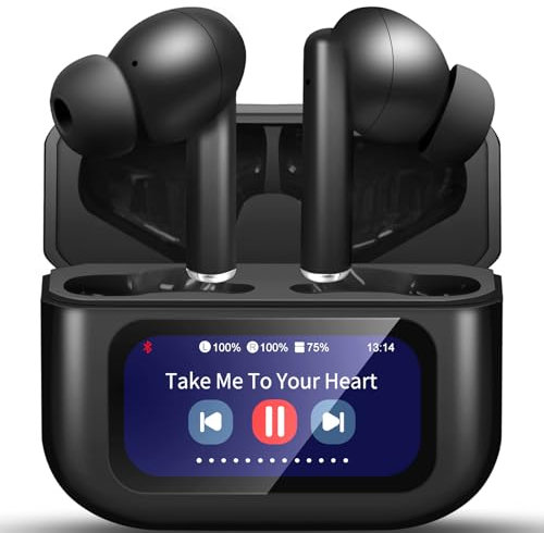 ANC Wireless Earbuds with Bluetooth 5.4, LED Touch Screen in Ear Bluetooth Earbuds, 40H Playtime Active Noise Cancelling Stereo Sound, IPX5 Waterproof Earphones, Fast Charging, for iOS/Android Black