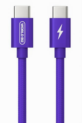 World biz USB C to USB C Charger Cable, New Nylon USB-C to C Cable (3M/9.9FT), 100W (5A) for iPhone 16 15 Pro Max/Plus/Pro, Samsung Galaxy S24/S23/S22/S21,Mac Book Pro 2021, iPad Pro/Air (Purple)