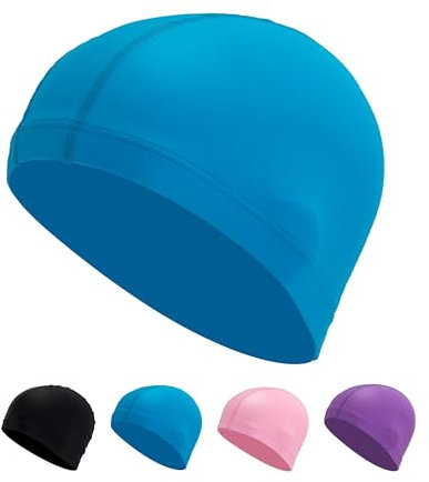 Badekappe Kinder Stoff (4-10 Jahre) – Bequem, Langlebig & Hochelastisch (Hellblau)