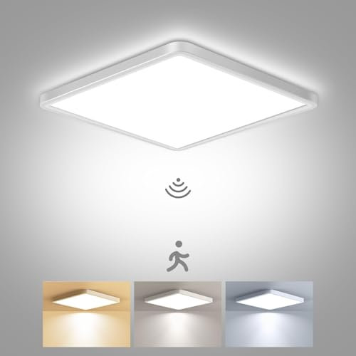 zemty Lampe mit Bewegungsmelder Innen, 18cm 15W Deckenlampe mit Bewegungsmelder, 3000K/4000K/6500K Deckenleuchte mit Bewegungsmelder, 1500LM Deckenlampe für Flur Treppe Abstellraum Keller