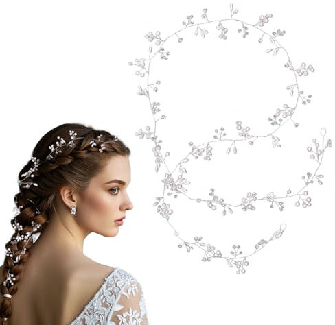 Axvxby 100 cm Brautschmuck Haarband, Braut Haarschmuck, Braut Haarbänder, Silber Kristall Stirnband, Hochzeit Haarschmuck, Kristall Perlen Blumen, Silber