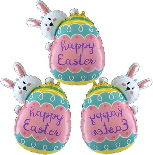 3 Stück Hasen Folienballon Ostern Luftballons Geburtstag, Eier Ostern Folienballon Hase Ballon, Hasen Ballon Helium für Luftballons, Osterdekoration Ballon, für Osterparty, Geburtstagsparty Dekoration
