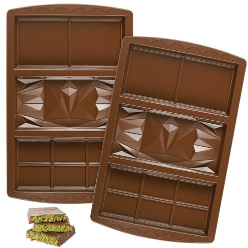 TranRantic 3-in-1 Moule Tablette Chocolat, 2 Pièce Non Collant Moule Tablette Chocolat Dubai, Épaisseur Moule Silicone Chocolat, Réutilisable Moule Tablette pour Glace à La Gelée Sucrée au Chocolat