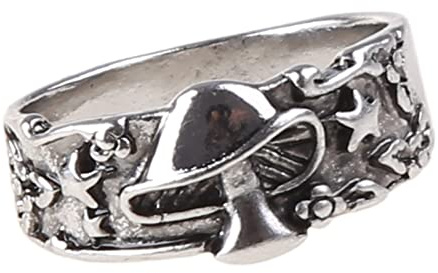 JUNNASALIKER Retro Pilzmuster Muster Ringe Schmuckdekoration Fünf Punkte Star Stylish Fashion Geschenke Größe 7-12 Für Frauen Teenager Freund