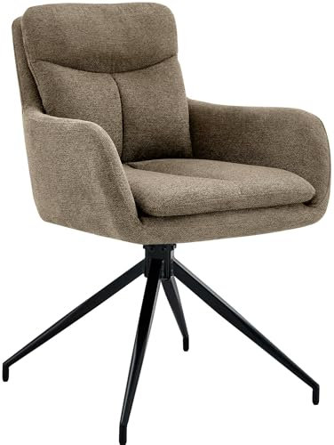 CLP Esszimmerstuhl drehbar Somers Stoff, 180° schwenkbarer Sessel mit Armlehne und Rückenlehne, Küchenstuhl gepolstert, Farbe:braun