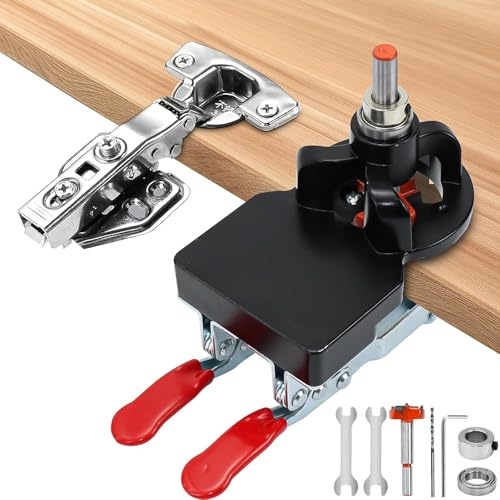 35mm bohrschablone topfscharnier verdeckte Tür Scharnier Jig, Aluminiumlegierung Versteckt Doppelclip Topfscharnier Schablone - 35mm Topfscharnier Schablone mit Doppelspanner und vorgebohrten Löchern