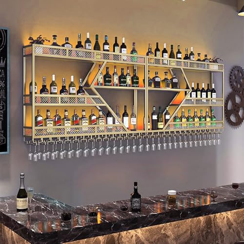 Zanefoo Premium Wandweinregal Metall | Modulare Weinflaschenhalterung | Modernes Weinlager Für Homebar, Küche, Gastronomie | Robuste Halterung + Einfache Montage (Inkl. Dübel)(Gold, 2m)
