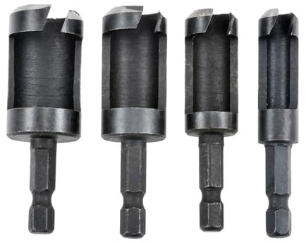 HOHXEN Cortador de Tapones de Madera, Tapón de Madera Broca Cónica, 4 Piezas Negro 1/4 Pulgada Vástago Hexagonal Herramienta de Corte de Madera Juego de Brocas, Tamaño Métrico - 6mm/10mm/13mm/16m