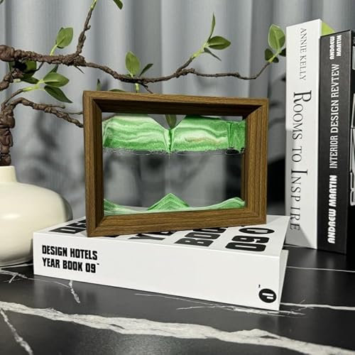 AzureLeap Sandbilder zum Drehen 3D Sandscape die Sandkunst in Tiefsee Fließende Sandmalerei Sandbild Geschenke Sanduhr Deko Aesthetic für Büro Wohnzimmer Schreibtisch Erwachsene [GRÜN-6in]