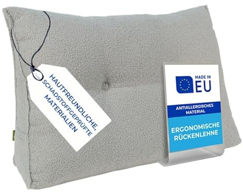 Pillows24 Bouclé Rückenkissen für Bett & Sofa 100cm, abnehmbarem Bezug | Bequemes Keilkissen und Lesekissen fürs Bett, waschbarem Bezug, Großes Sofakissen für Rückenlehne und Sofa, Grau