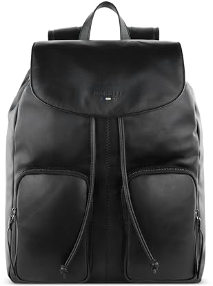 bugatti Romeo Rucksack aus Leder, Herren Business-Rucksack mit Trolley-Aufstecksystem, schwarz