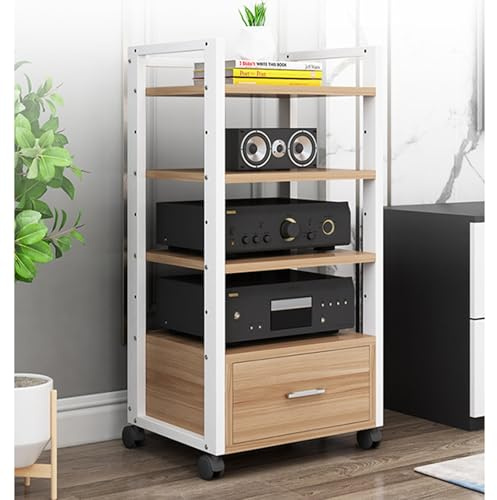 1m Tall Mobile Audio Rack Shelf - 4-Tier Amplifier Holder Cabinet for Home Cinema & Recording Studio Media Equipment Storage Stand Black & White Design