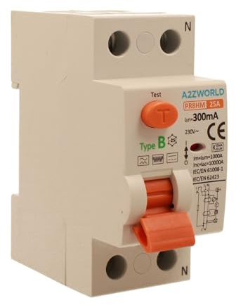 Interrupteur différentiel pur type B 300 mA, disjoncteur différentiel type B 25 A, RCCB 1P+N 10 kA 220 V, 2 modules DIN, série PR8HM électromagnétique, certifié IEC61008-1