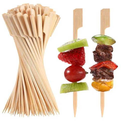 200 Pcs Bamboo Skewers for Appetizers, Fancy Toothpicks 9 cm | Cocktail Sticks Mini Food Tooth Picks for Charcuterie Drinks Desserts Wedding Party, Flat Paddle Decorative Board Supplies