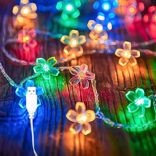Kaleora USB Kirschblüten-Lichterkette, 3M 20 LED Lichterkette Blumen, USB-betrieben, Bunt Kirschblüten Dekorative Lichter für Weihnachten, Hochzeit, Garten, Terrasse, Bäume, Party Deko