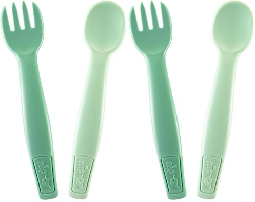 nip - Green Baby- und Kinderbesteck | ab 9 Monate |Nachhaltiges Besteckset mit Löffel & Gabel, spülmaschinengeeignet, BPA-frei, ohne Melamin | Grün (Packung mit 2)