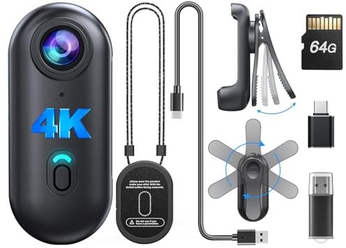 BOBLOV W4 4K Body Camera: Body Cam Lasts 90 Minutes, Wearable Action Camera for Video Recording, with Magnetic Straps, Compact for Vlogging, Pet Recording, Traveling Memory (4K 64GB)